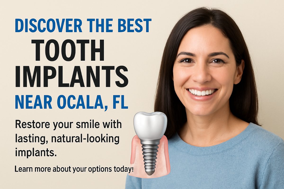 A modern dental office consultation room, with a dentist showing a patient a 3D model of a tooth implant on a computer screen, demonstrating options for the "best tooth implant near me". No text on the image.