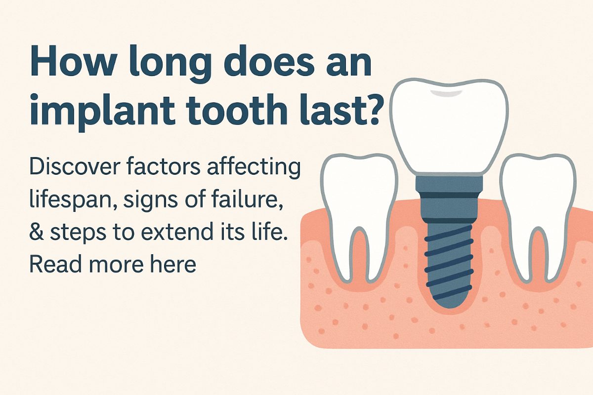 A dentist is pointing to a dental implant x-ray while consulting with a patient. No text on the image.