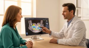 Dental consultation showing jawbone evaluation for implants