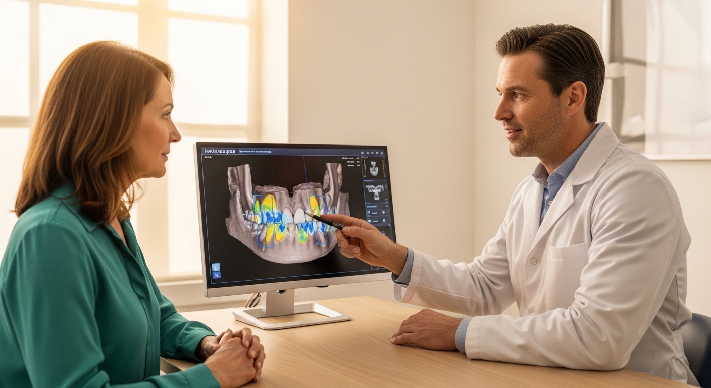 Dental consultation showing jawbone evaluation for implants