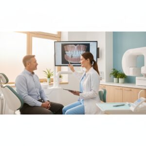 Patient consultation with dentist about dental implants in a modern South Ocala office