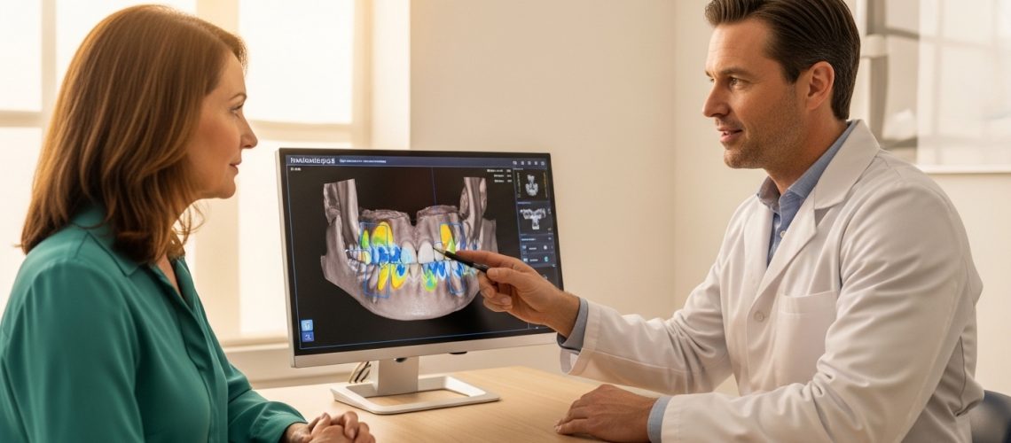 Dental consultation showing jawbone evaluation for implants