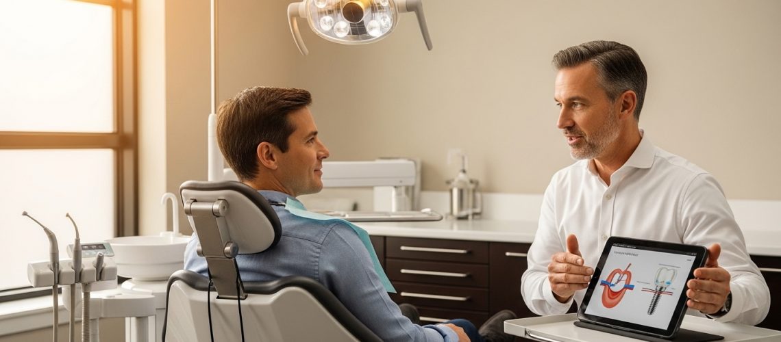 Patient consulting with a dental professional about IV sedation options