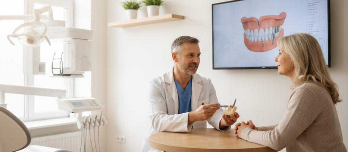 Dentist consultation about dental implants with modern equipment