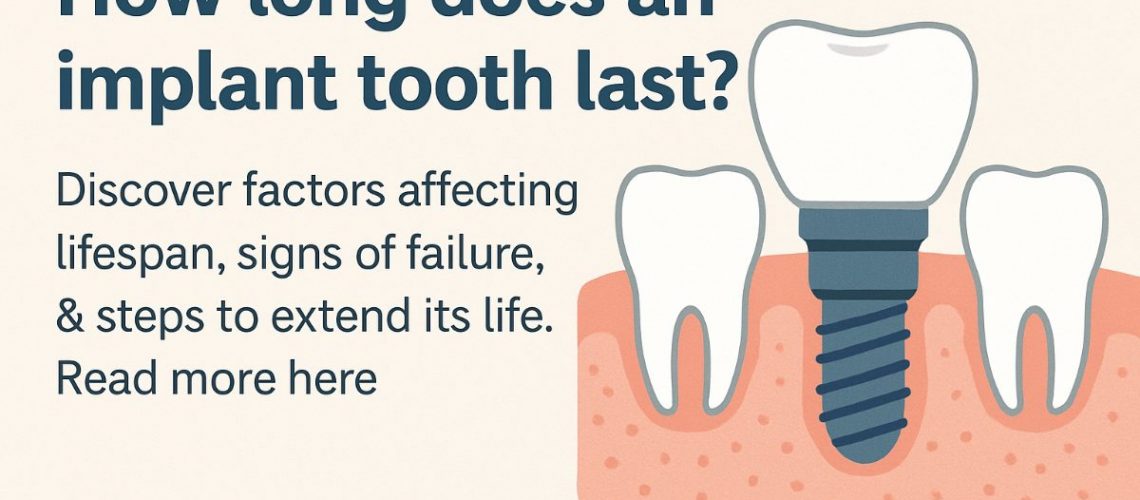 A dentist is pointing to a dental implant x-ray while consulting with a patient. No text on the image.